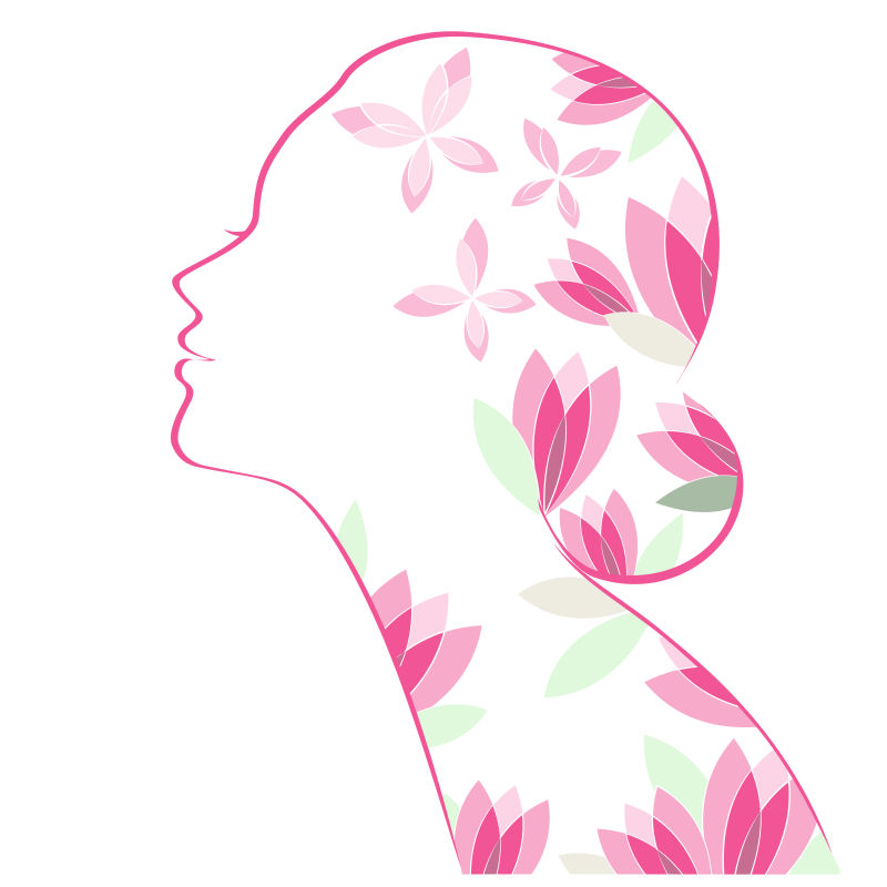创意矢量美丽花卉装饰的女性剪影插图