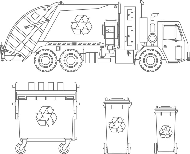 矢量垃圾车与垃圾箱插图