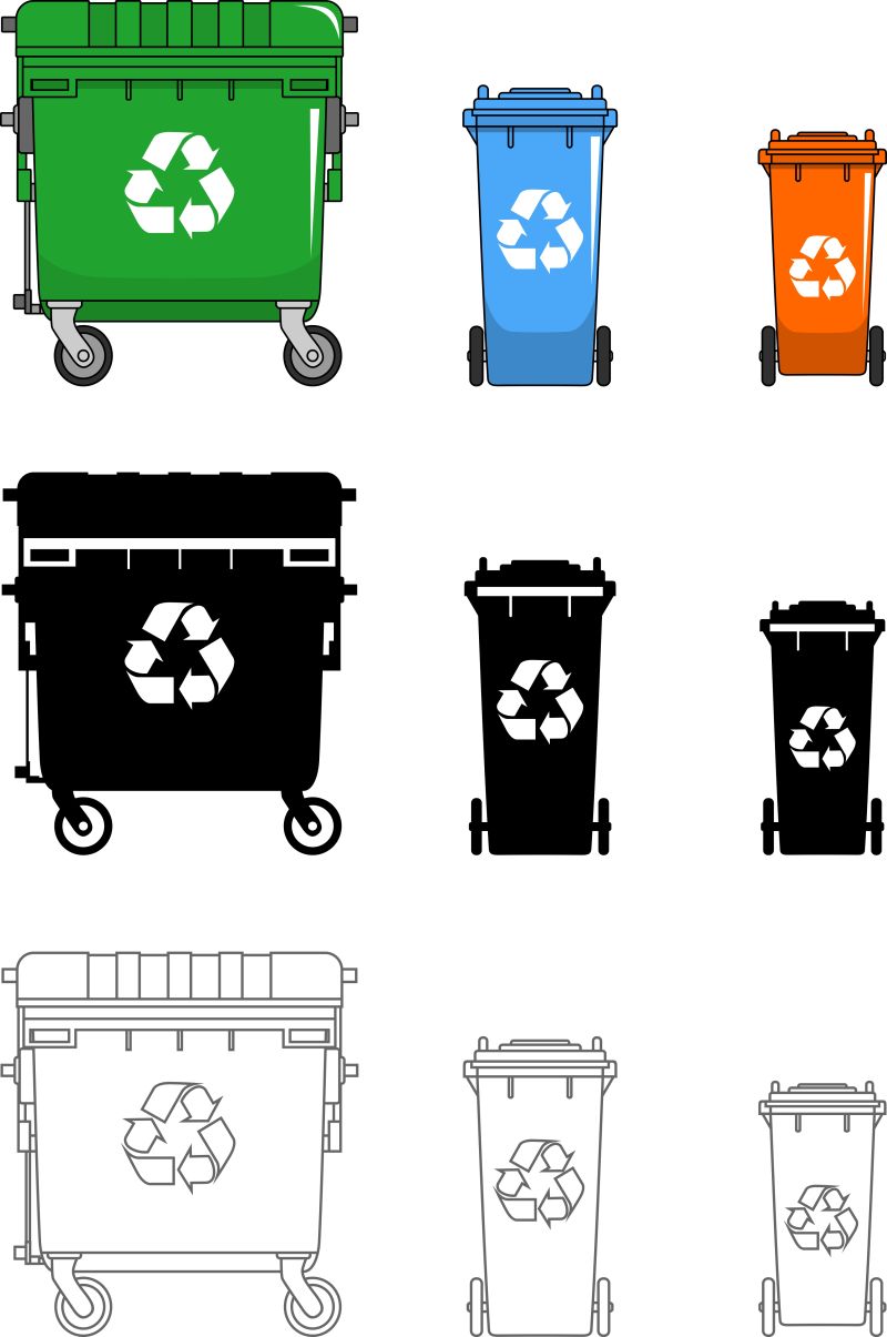 矢量不同类型的垃圾箱插图