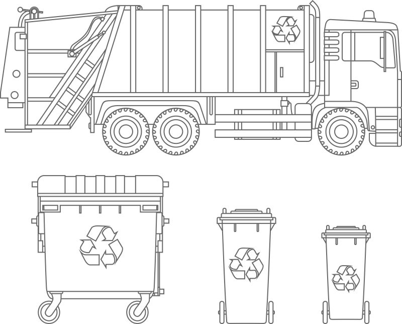 矢量的垃圾车与垃圾箱插图