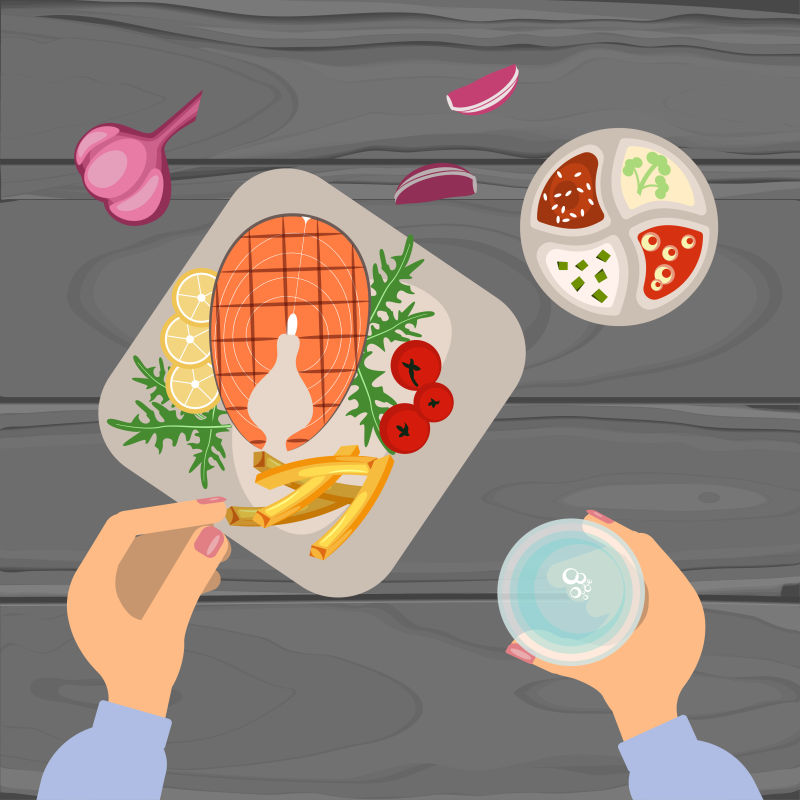 创意矢量现代烤鱼和炸薯条插图