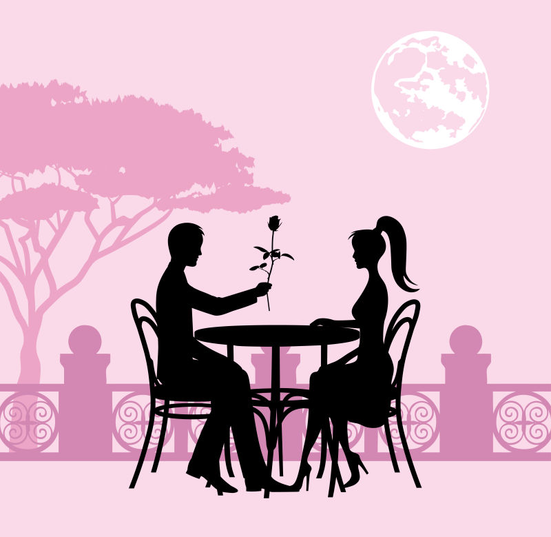 矢量相约用餐的情侣浪漫插图