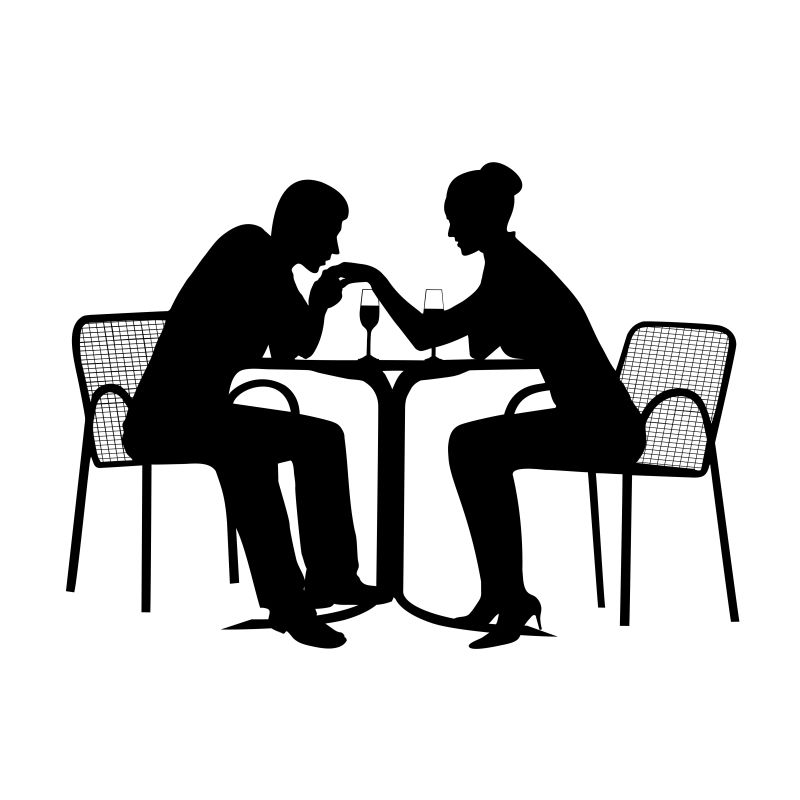 矢量浪漫用餐的情侣剪影插图