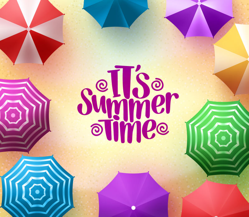 矢量彩色沙滩伞夏季设计