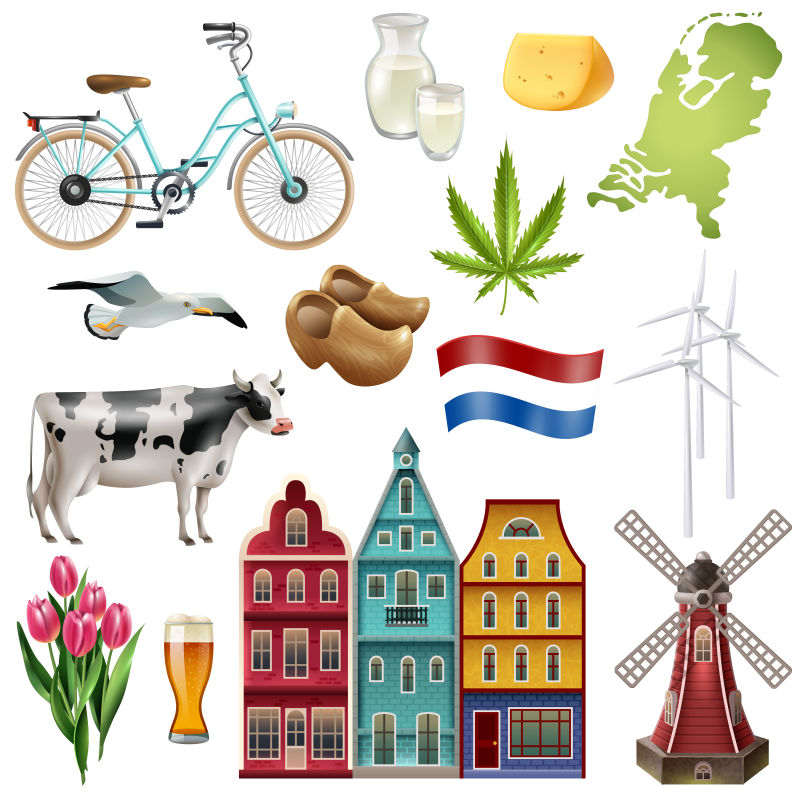 荷兰旅游概念插图矢量设计