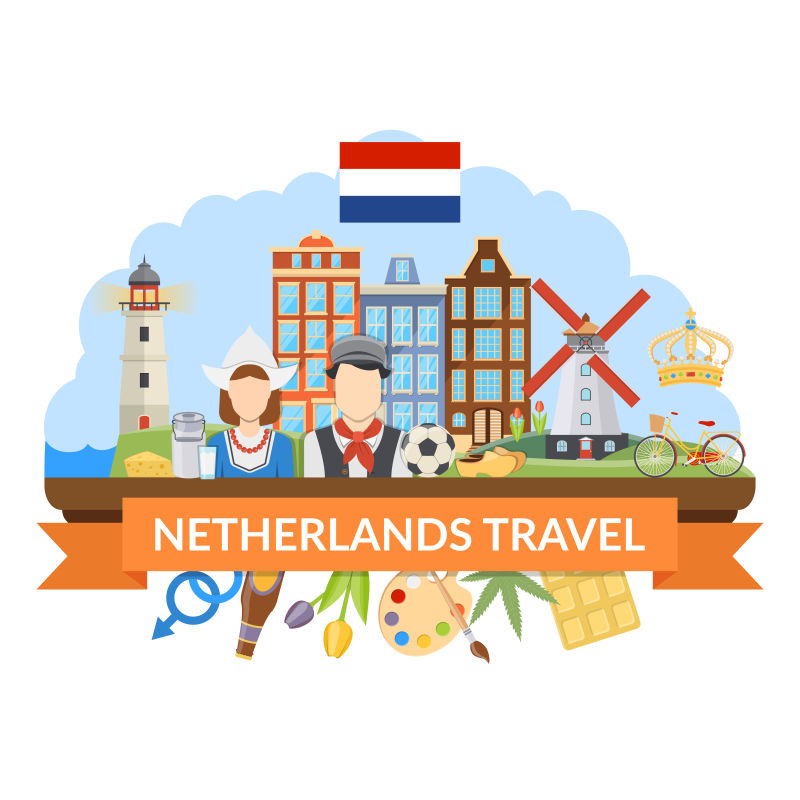 荷兰的旅游概念插图矢量设计