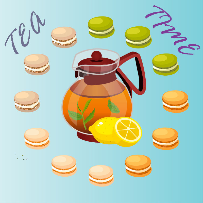 创意矢量手绘茶壶元素平面插图