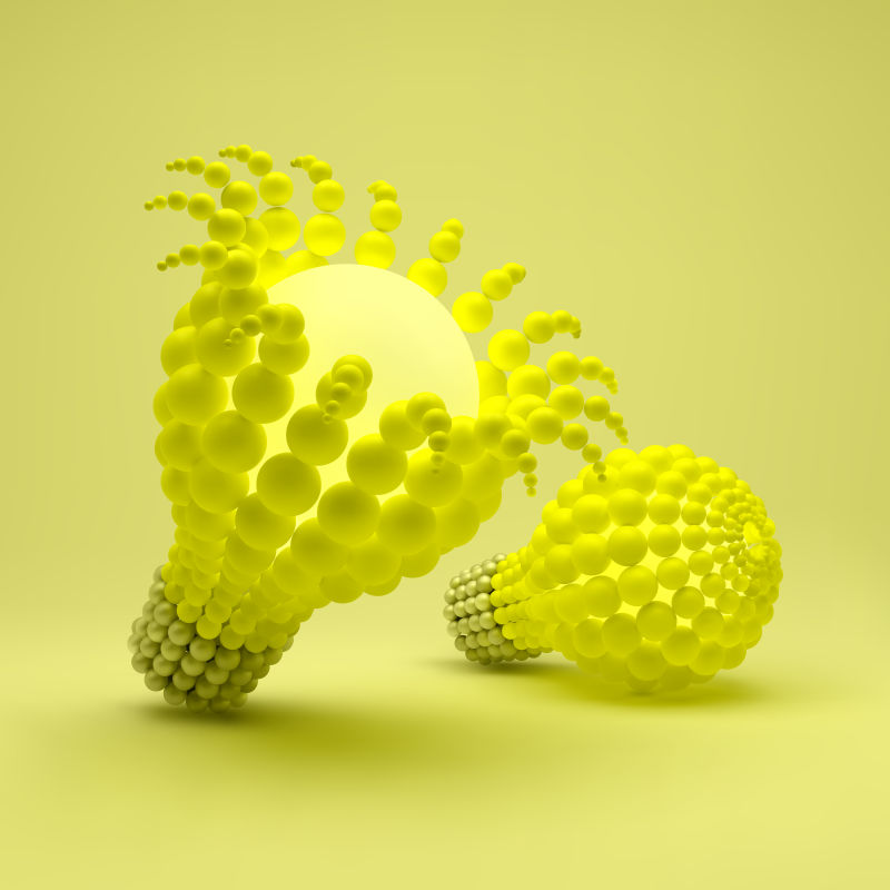 矢量黄色立体球体灯泡设计