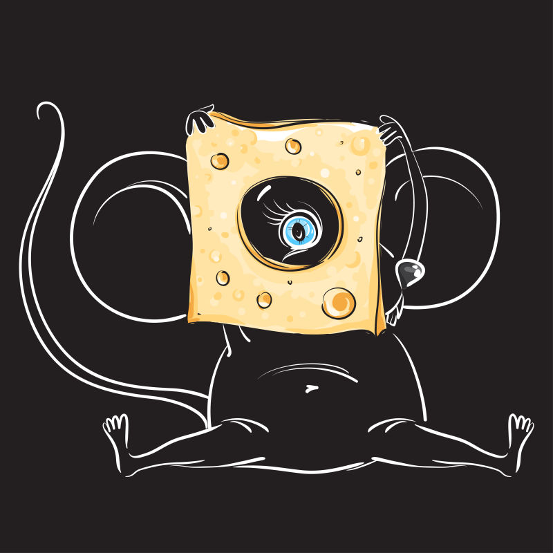 矢量抽象拿奶酪的老鼠插图