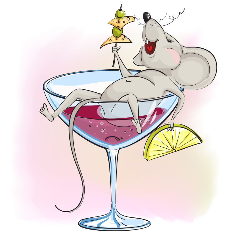 矢量卡通喝醉的老鼠插图