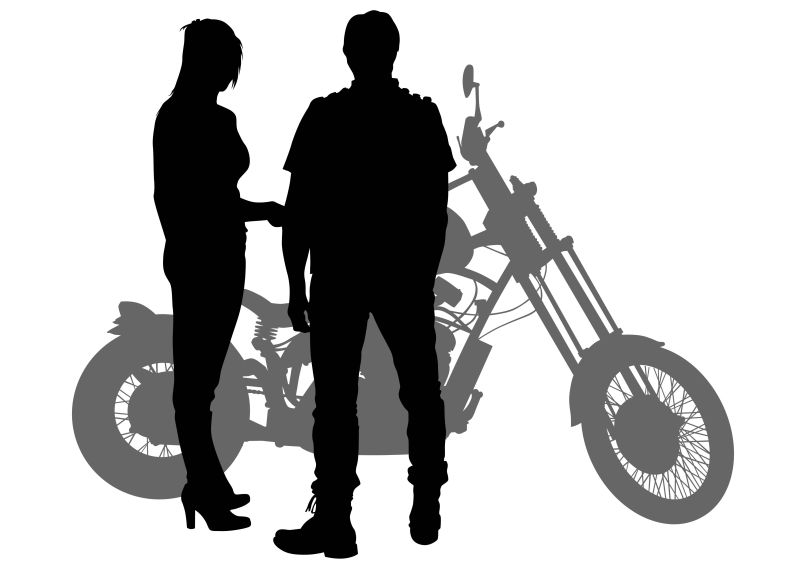 骑摩托车的情侣剪影插图