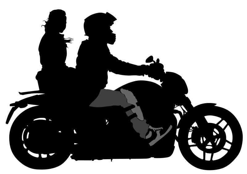 浪漫的骑摩托车的情侣剪影插图