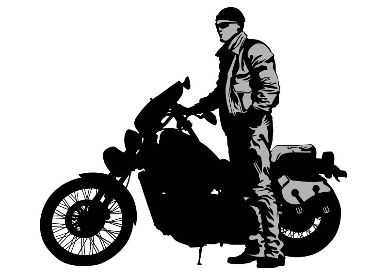 帅气的摩托车骑手剪影插图