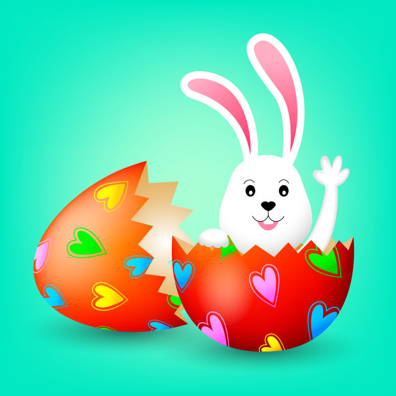 创意矢量复活节彩蛋中的兔子卡通插图