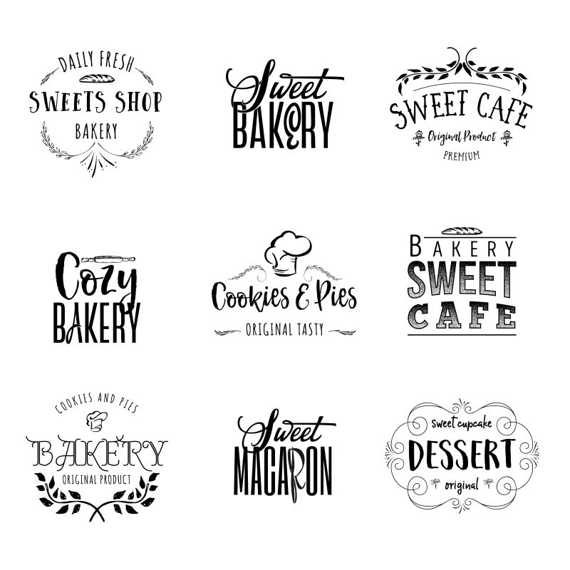 徽章为小企业-甜面包店图案印版手工工笔手写字体它可以用在公司风格打印为您的设计