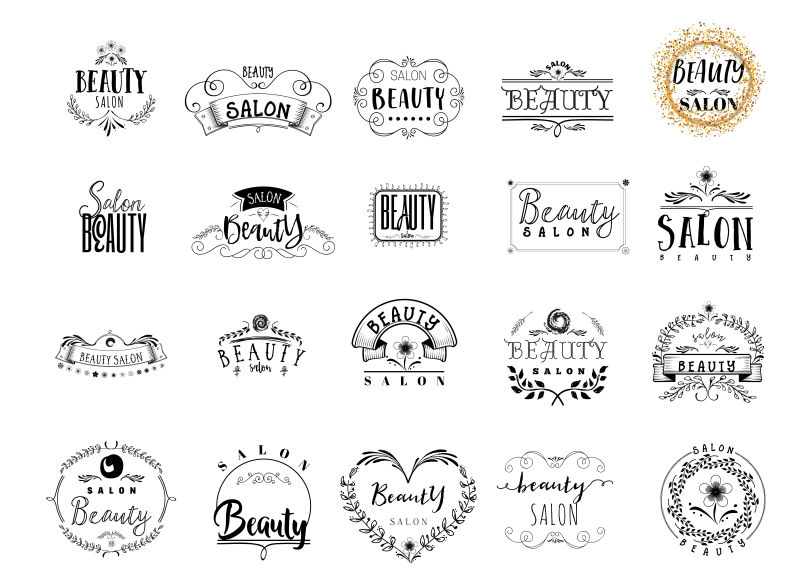徽章为小企业-美容沙龙贴纸邮票标志-设计手工制作用花卉元素书法和文字