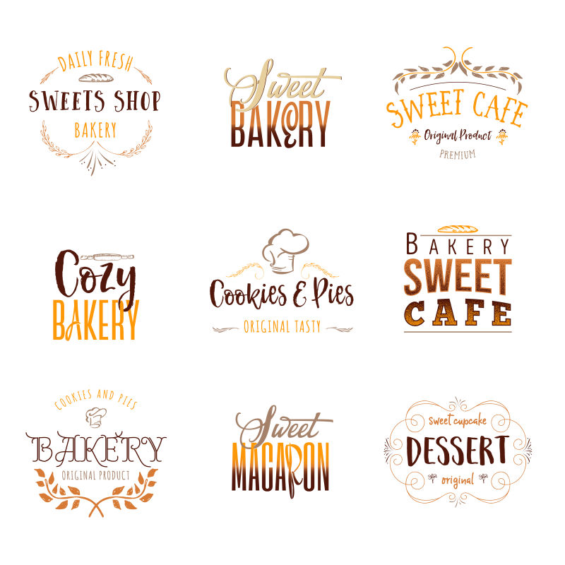 徽章为小企业-甜面包店图案印版手工工笔手写字体它可以用在公司风格打印为您的设计