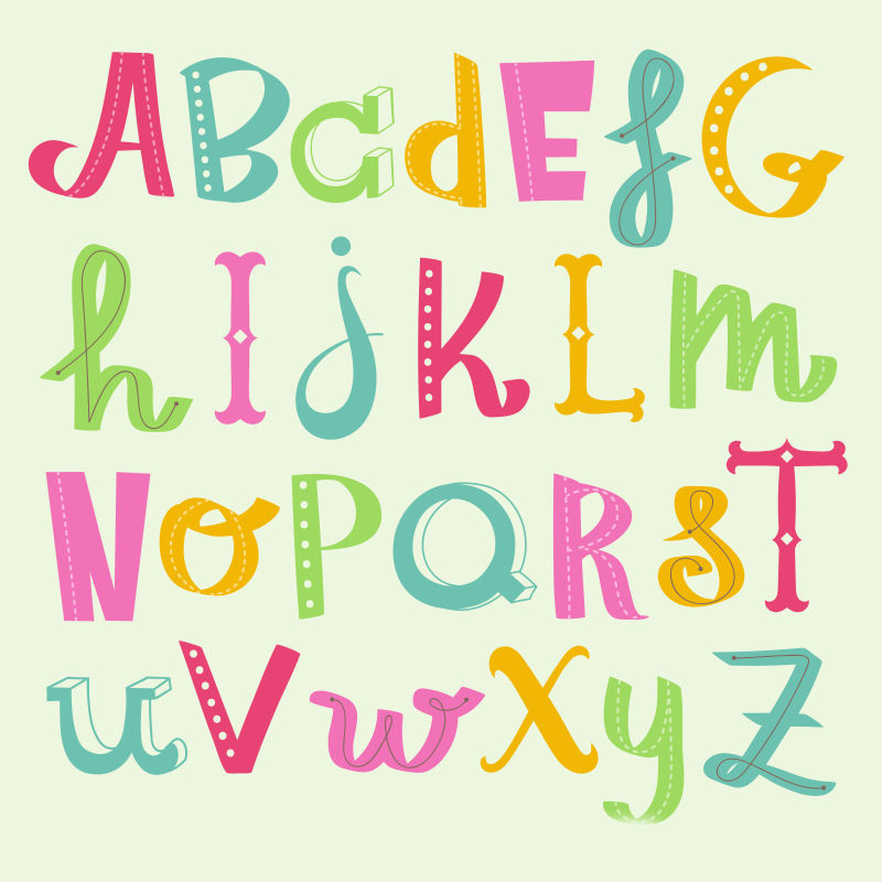 抽象矢量彩色时尚数字字母字体设计