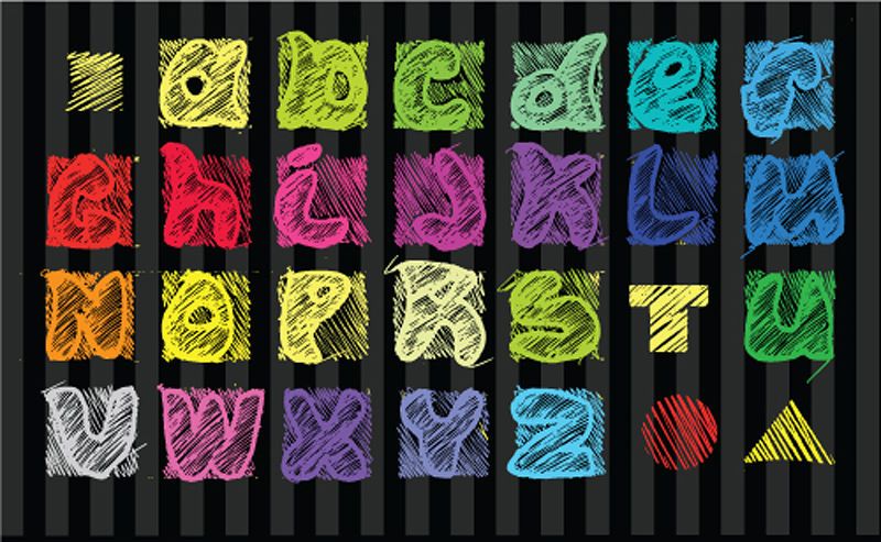 抽象矢量排线风格的彩色字母字体设计