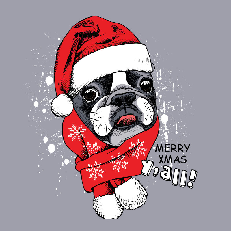 创意矢量圣诞装扮的狗插图设计