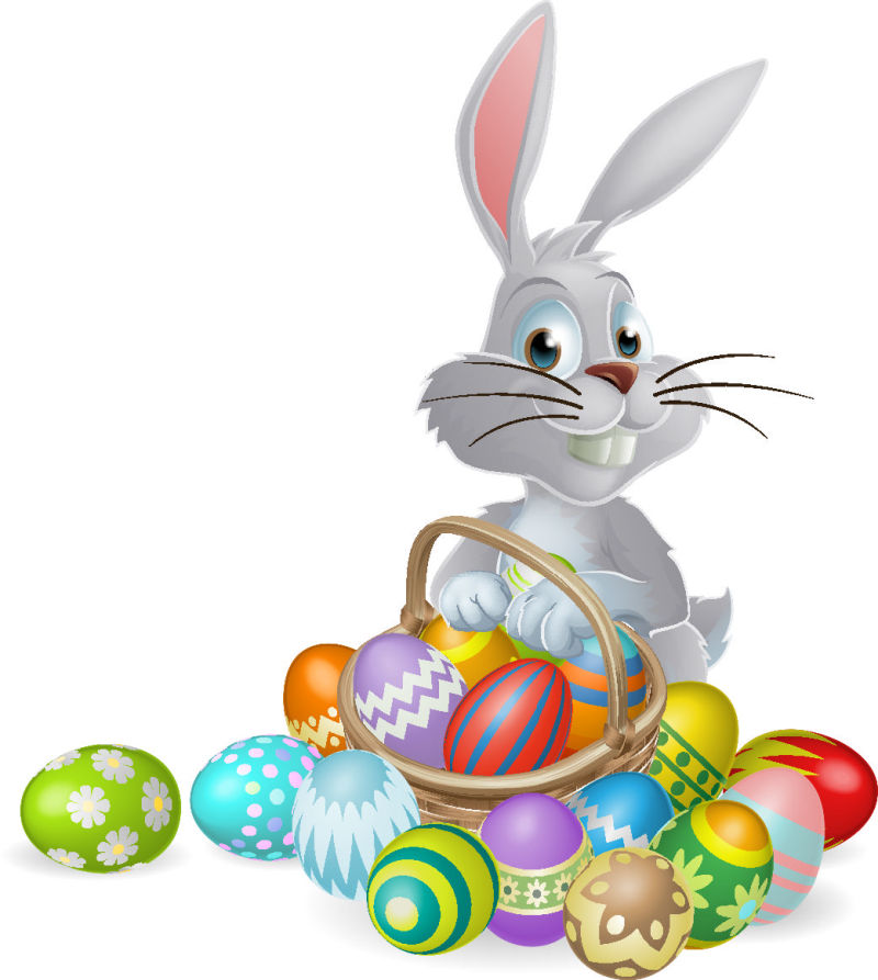 抽象矢量拿彩蛋的复活节兔子插图