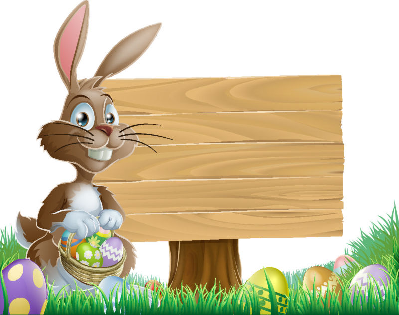 抽象矢量收集复活节彩蛋的兔子插图设计