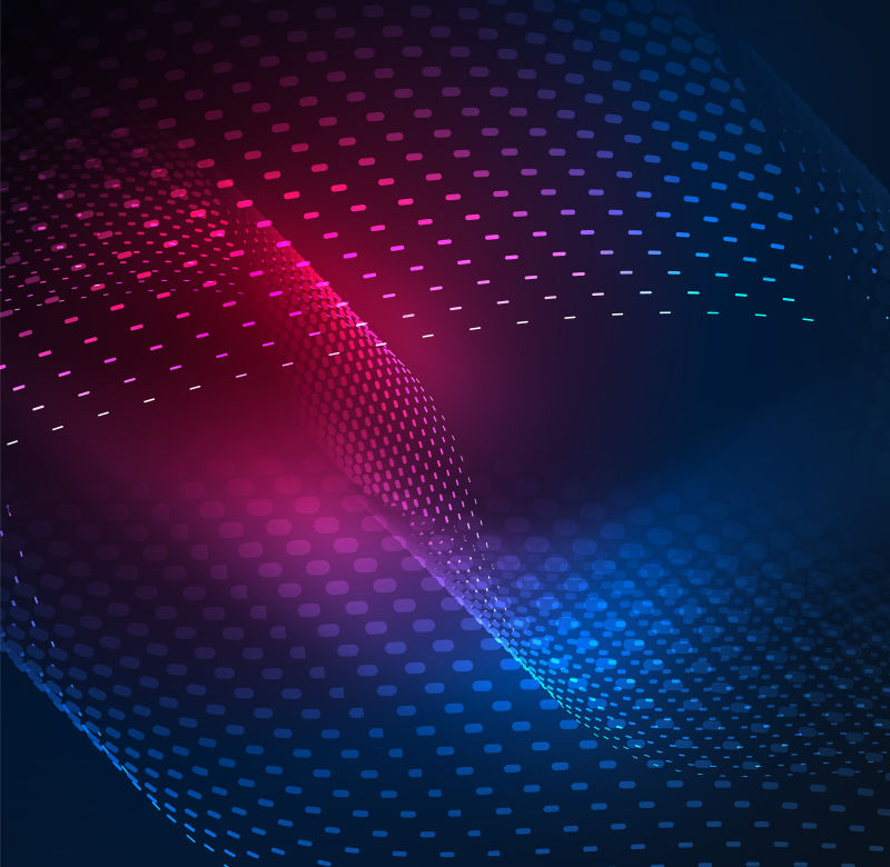 创意矢量的红蓝色发光粒子波背景设计