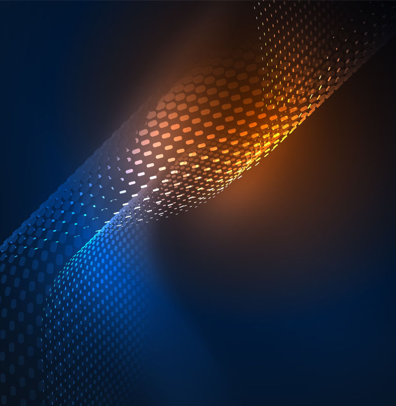 创意矢量现代橙色蓝色发光粒子波背景