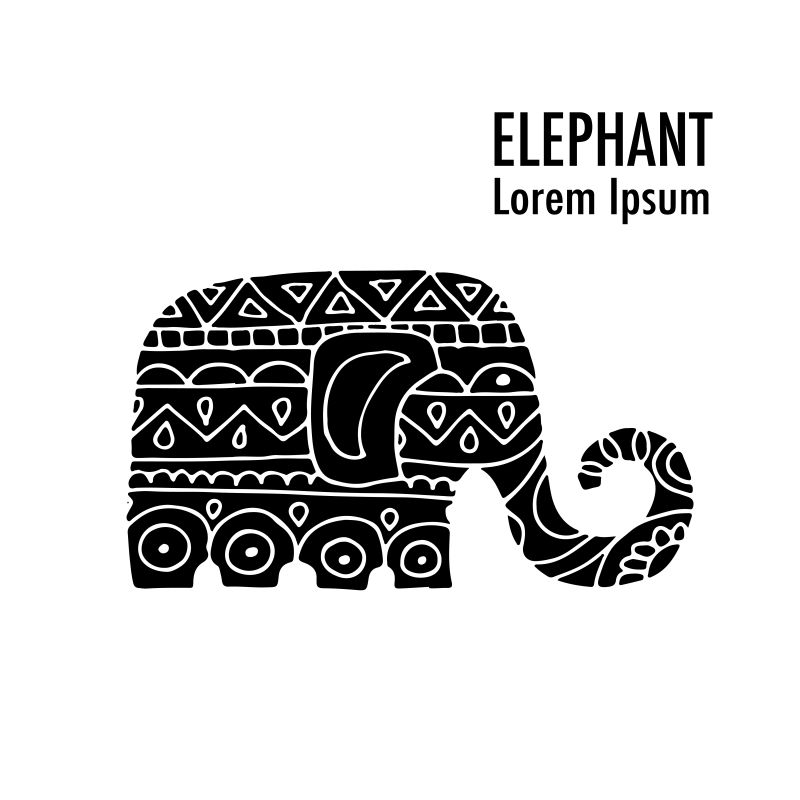 矢量花纹装饰的大象插图设计