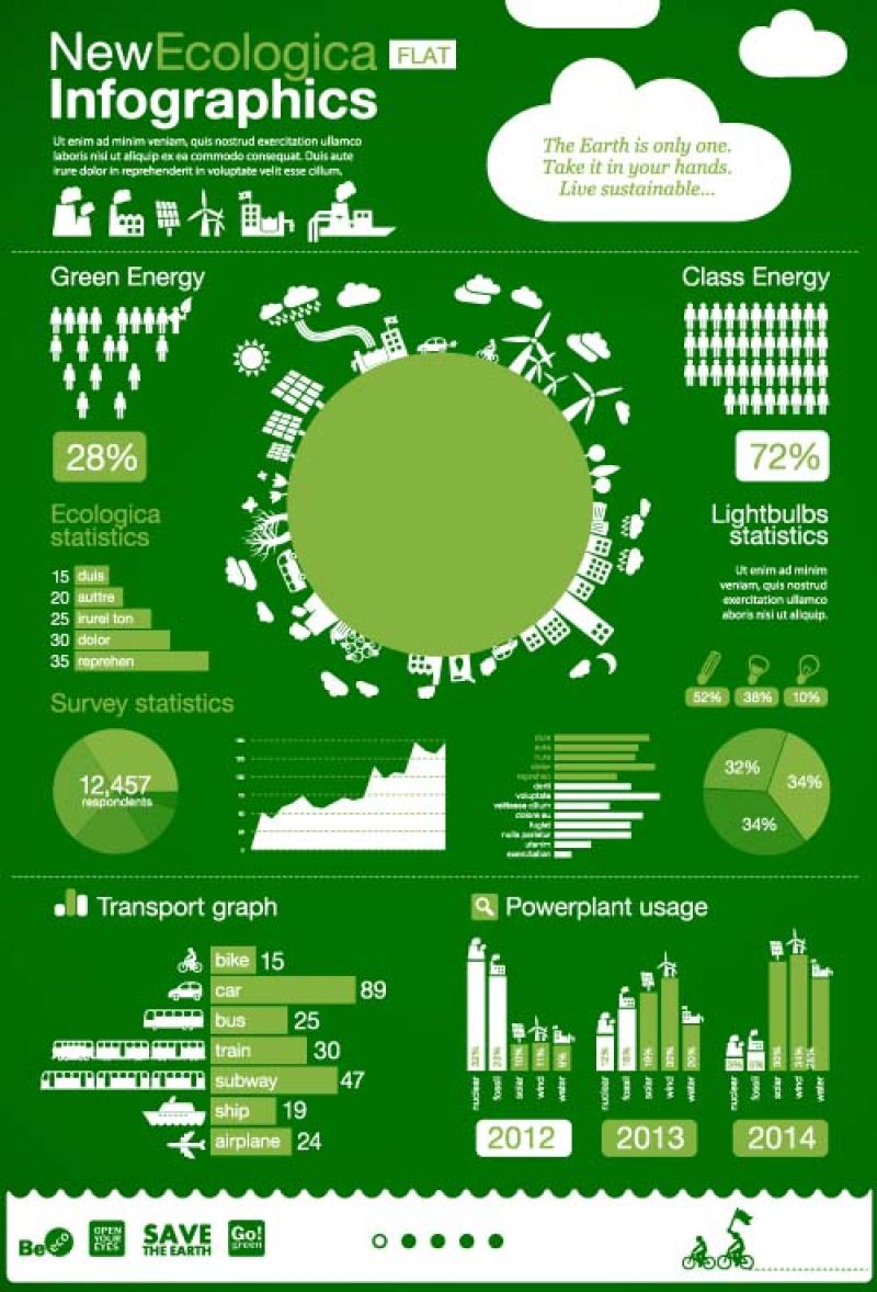 抽象矢量现代绿色生态主题平面信息图表