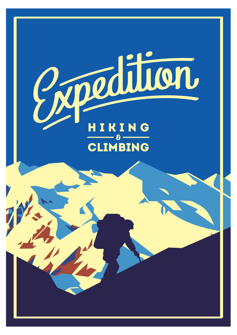 创意矢量雪山探险元素插图设计