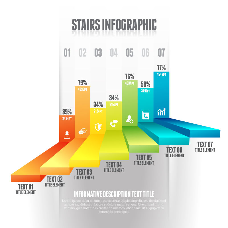 抽象矢量彩色楼梯元素的信息图表设计