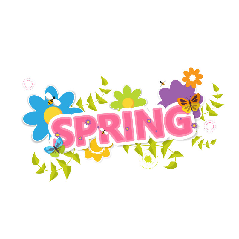 抽象矢量花卉元素的平面春季标签设计