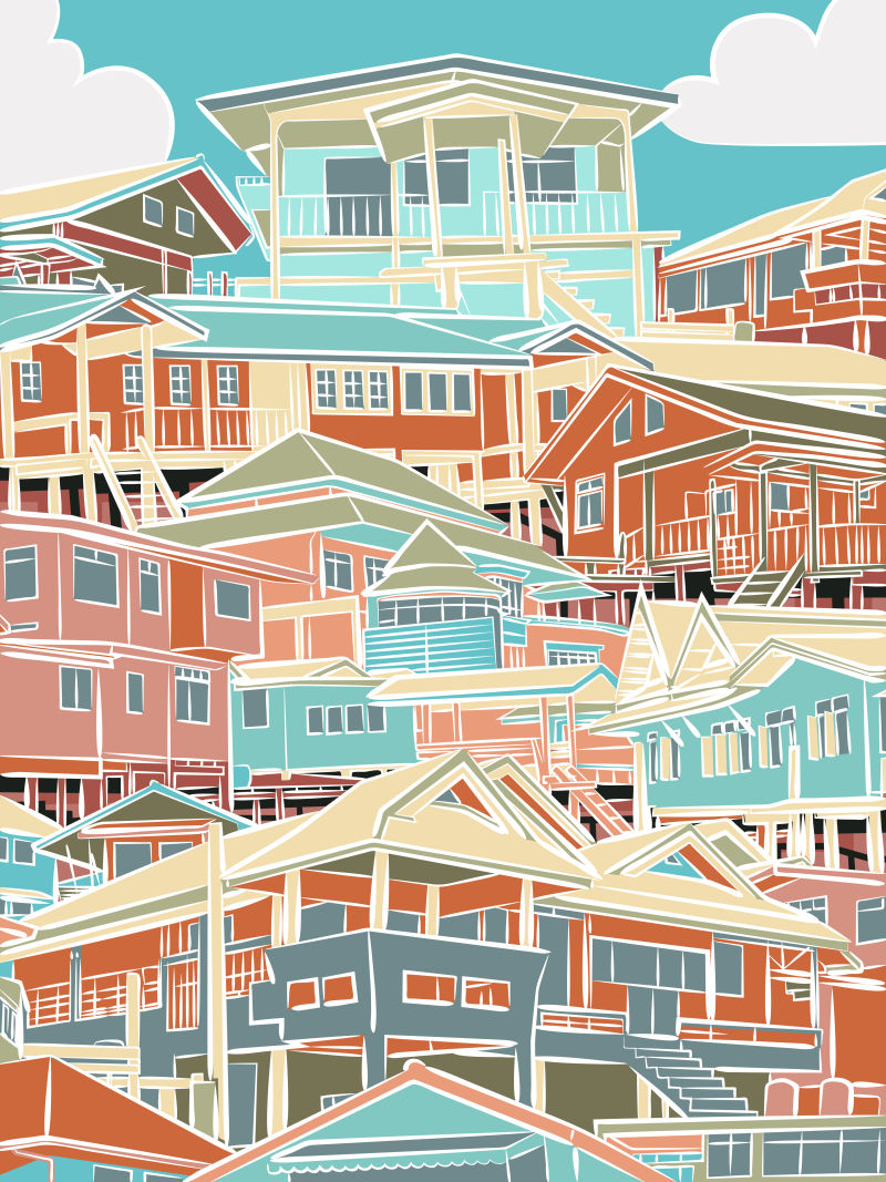 抽象矢量彩色住宅设计插图