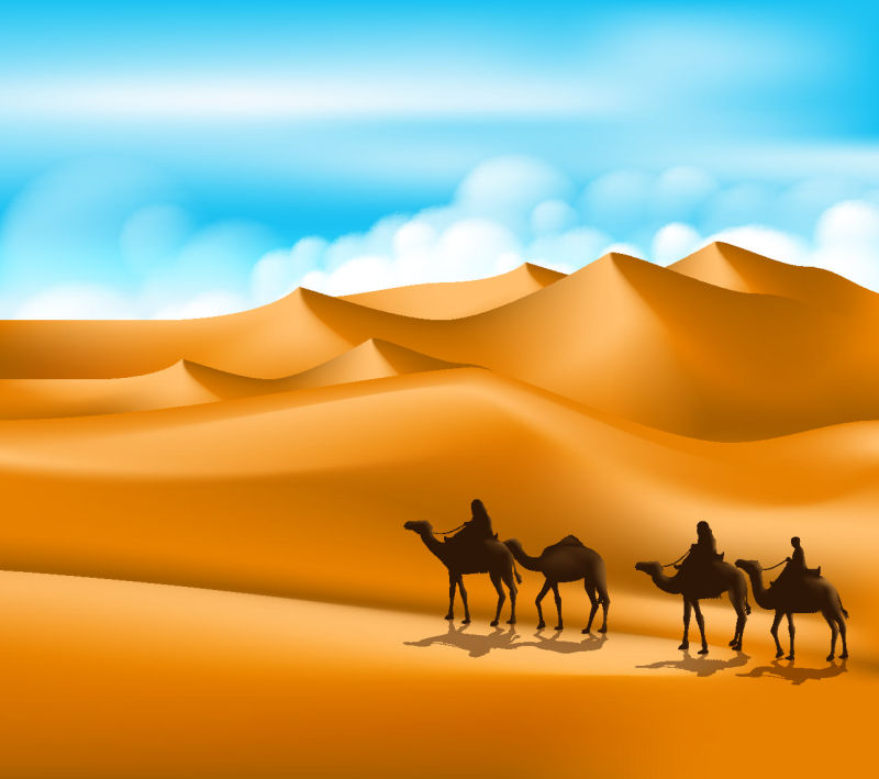 抽象矢量美丽的沙漠卡通插图