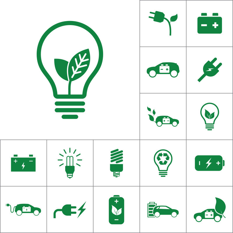 绿色灯泡图标白色背景下的替代能源