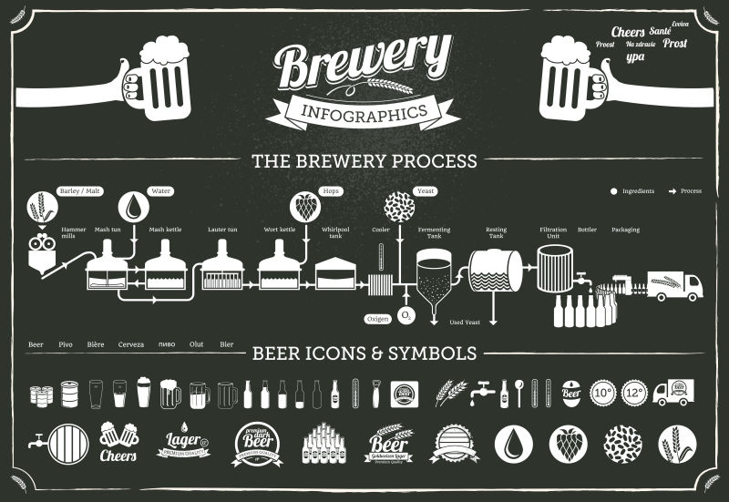 啤酒信息图表-啤酒设计元素和图标
