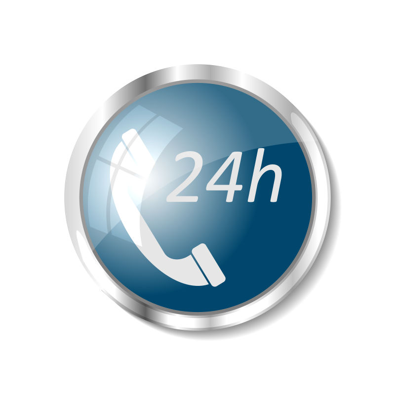 矢量24小时电话元素的蓝色网页按钮设计