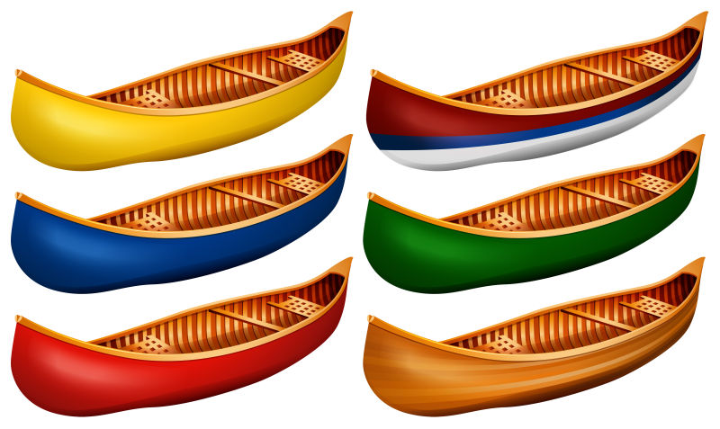 抽象矢量彩色木制独木舟插图设计