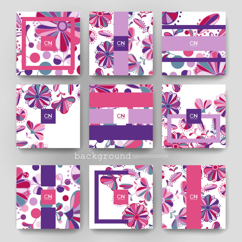 抽象矢量时尚粉紫色花卉元素方形宣传册设计