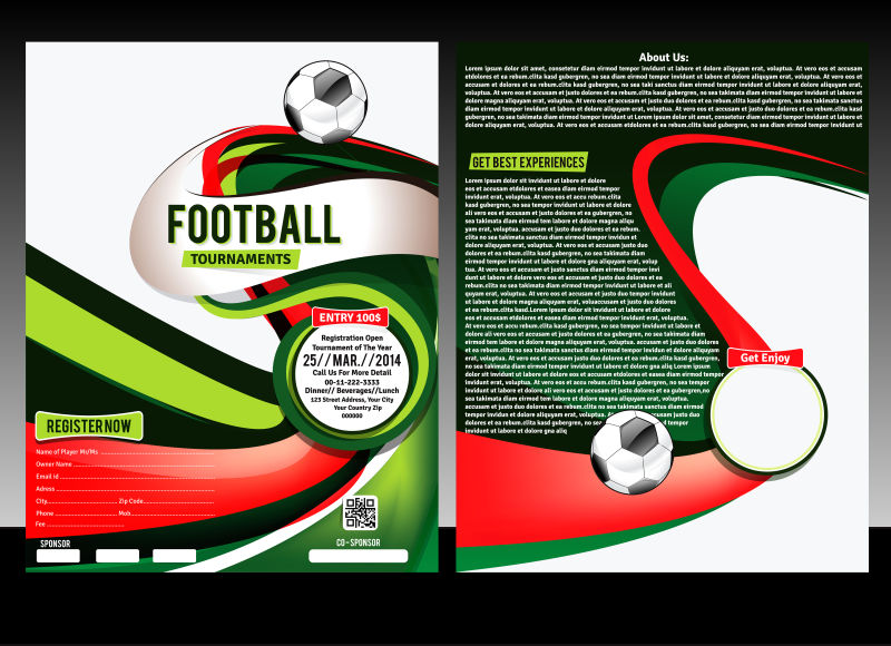 抽象矢量现代足球主题的平面宣传单设计
