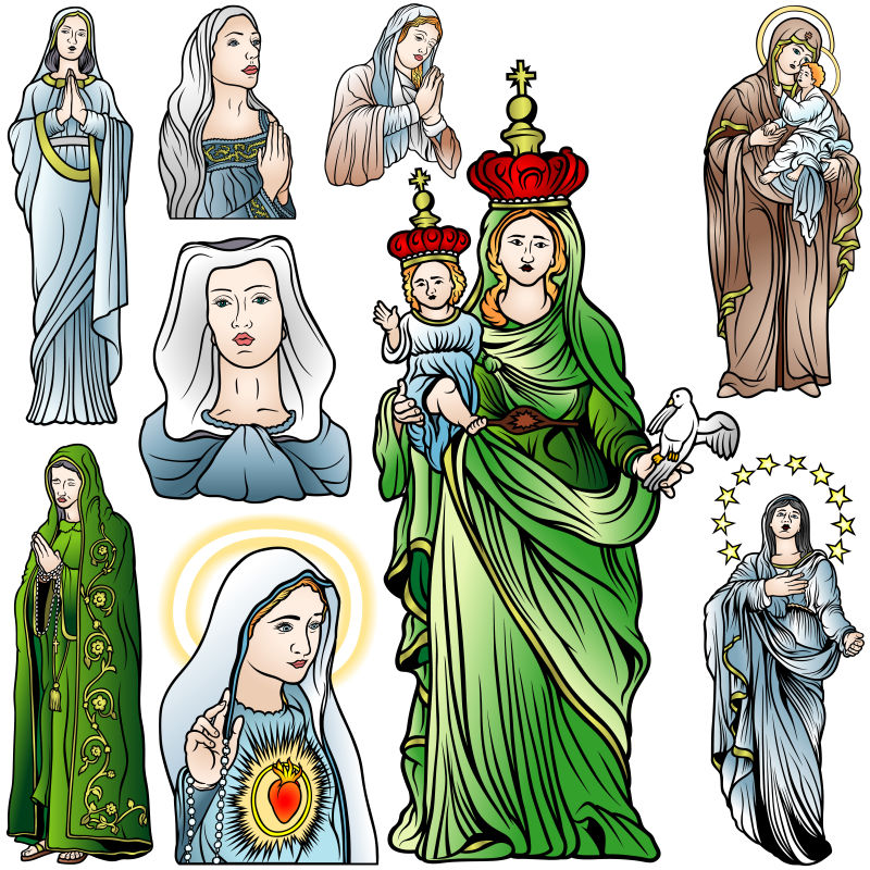 创意矢量现代卡通修女玛丽平面插图