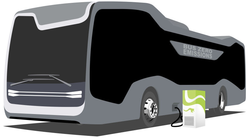 抽象矢量未来新型电动公交车插图设计