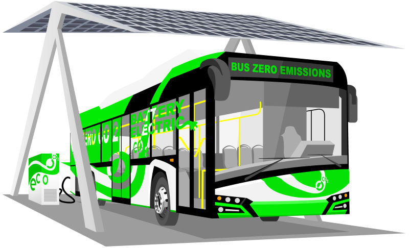矢量现代绿色电动公交车插图设计
