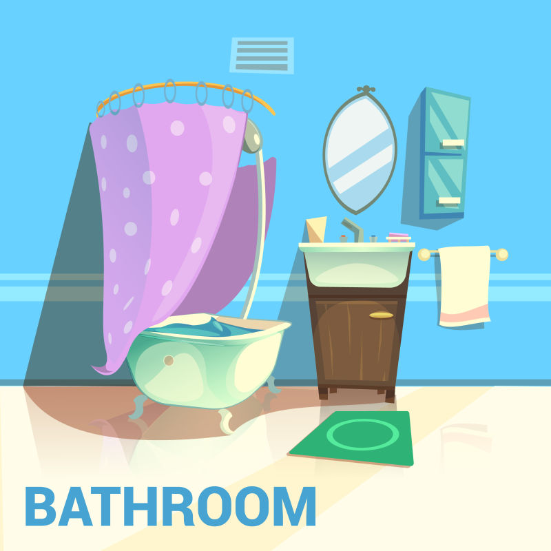 矢量复古清洁浴室插图设计
