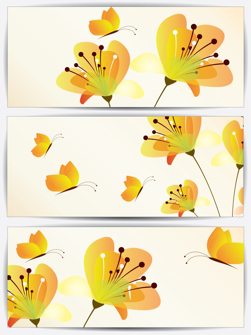 抽象矢量黄色花卉元素的现代横幅设计