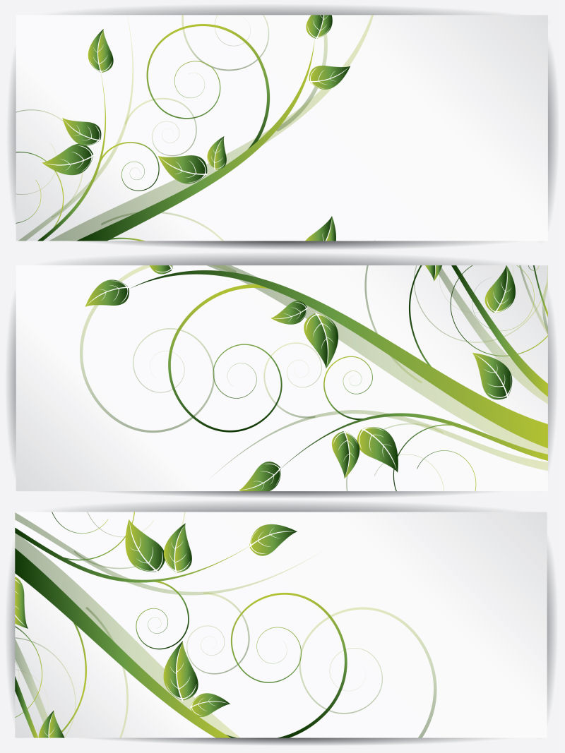 创意矢量现代绿色枝叶元素的平面横幅设计