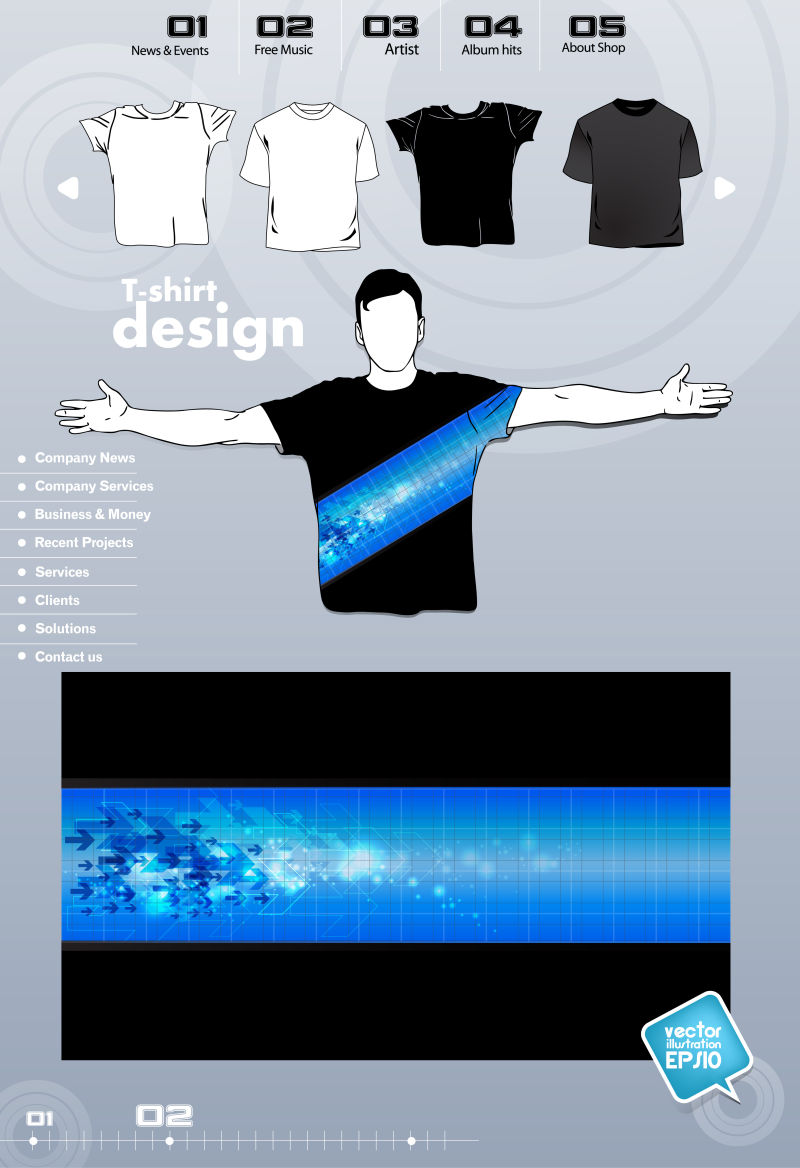 抽象矢量现代蓝色几何元素的T恤设计