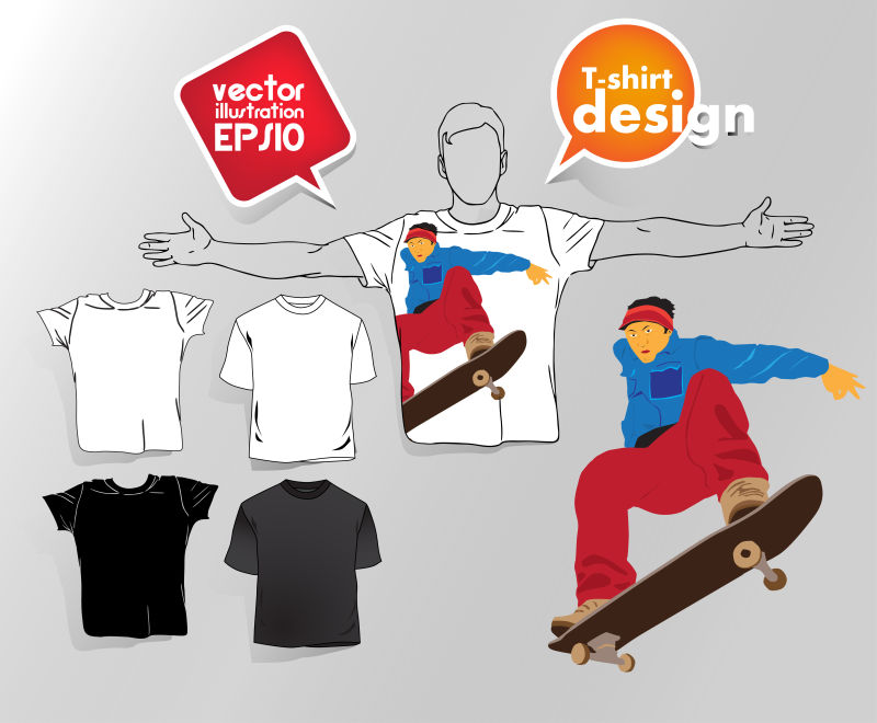 创意矢量滑雪元素的T恤设计