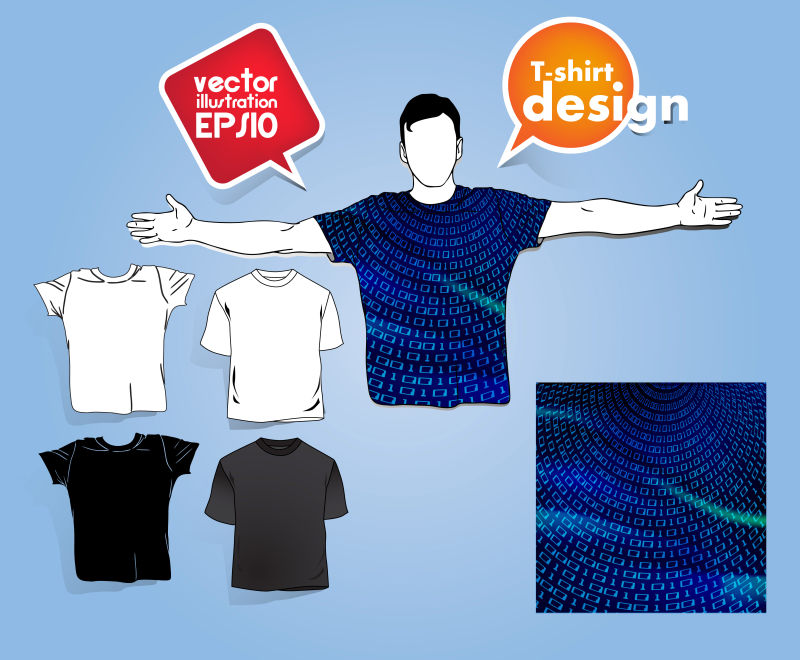 抽象矢量蓝色点元素的现代T恤设计